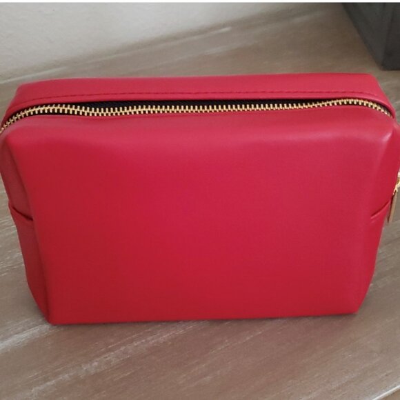 Yves Saint Laurent YSL Beaute Red Leather Embellished Cosmetic Pouch Travel Bag - Picture 7 of 11